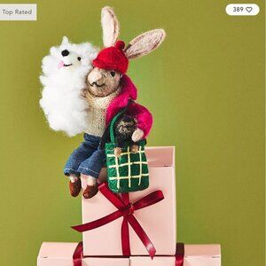 NWT Anthropologie 2023 Busy Bunnies DOG LOVER Felt Ornament